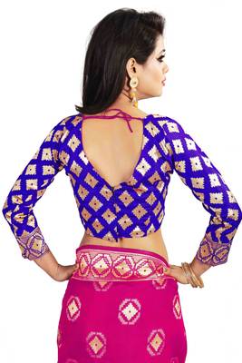 Pink woven cotton silk saree with blouse 5