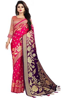Pink woven cotton silk saree with blouse 1
