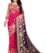 Pink woven cotton silk saree with blouse