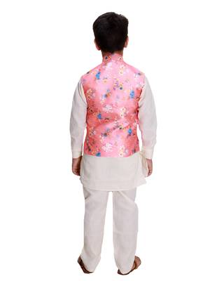 Pink printed cotton silk boys-kurta-pyjama 5