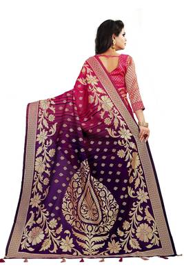 Pink woven cotton silk saree with blouse 3