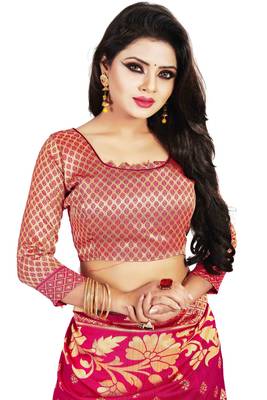 Pink woven cotton silk saree with blouse 4