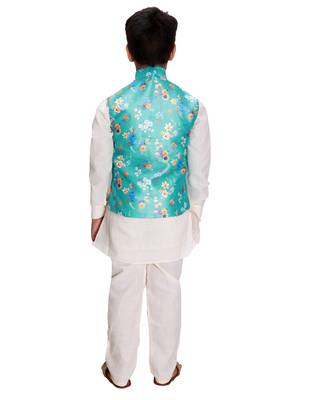Turquoise printed cotton silk boys-kurta-pyjama 5