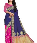 Navy blue woven cotton silk saree with blouse