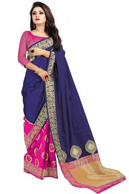 Navy blue woven cotton silk saree with blouse 2