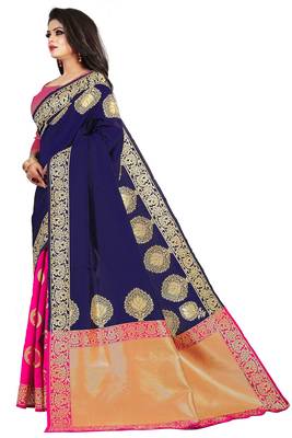 Navy blue woven cotton silk saree with blouse 3