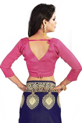 Navy blue woven cotton silk saree with blouse 5