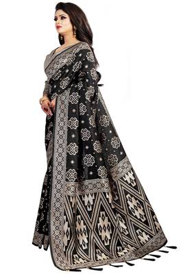 Black woven cotton silk saree with blouse 3