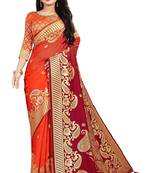 Orange woven cotton silk saree with blouse