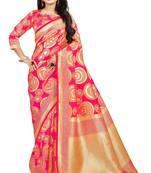 Pink woven cotton silk saree with blouse