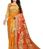 Orange woven cotton silk saree with blouse