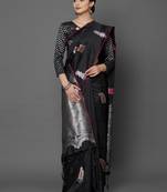 Black woven cotton silk saree with blouse