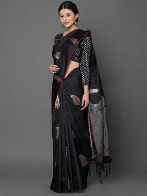 Black woven cotton silk saree with blouse 3