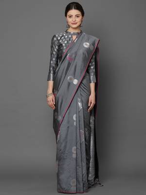 Grey woven cotton silk saree with blouse 1