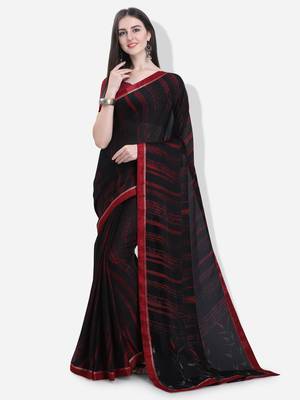Black printed georgette saree with blouse 1