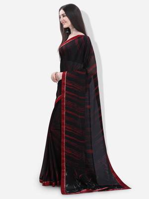 Black printed georgette saree with blouse 2