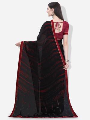 Black printed georgette saree with blouse 3