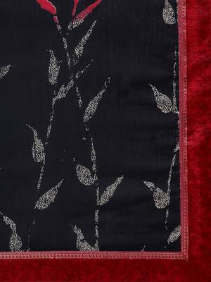 Black printed georgette saree with blouse 4