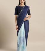 Navy blue printed georgette saree with blouse