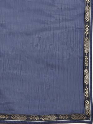 Navy blue printed georgette saree with blouse 4