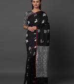 Black woven cotton silk saree with blouse