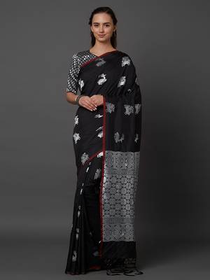 Black woven cotton silk saree with blouse 2