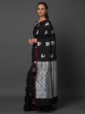 Black woven cotton silk saree with blouse 3