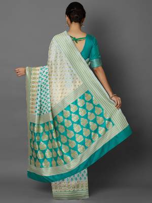 Off white woven cotton silk saree with blouse 3