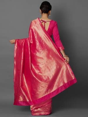 Pink woven cotton silk saree with blouse 3