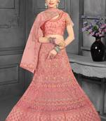 Light-Pink Embroidered Net Semi Stitched Lehenga