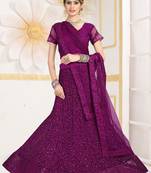 Purple Embroidered Net Semi Stitched Lehenga