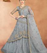 Grey Embroidered Net Semi Stitched Lehenga