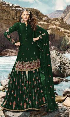 Green embroidered faux georgette salwar 1