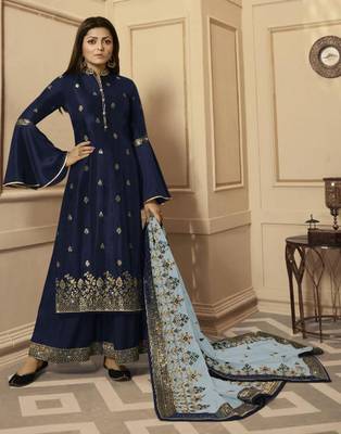 Blue embroidered silk salwar 1