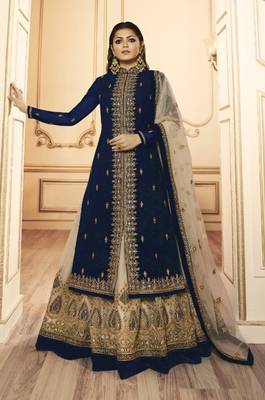 Blue embroidered faux georgette salwar 1