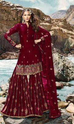 Pink embroidered faux georgette salwar 1