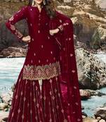 Pink embroidered faux georgette salwar