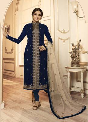 Blue embroidered faux georgette salwar 2