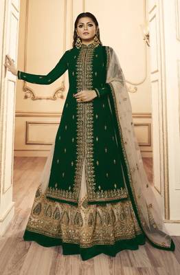 Green embroidered faux georgette salwar 1
