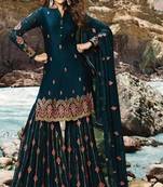 Royal-blue embroidered faux georgette salwar