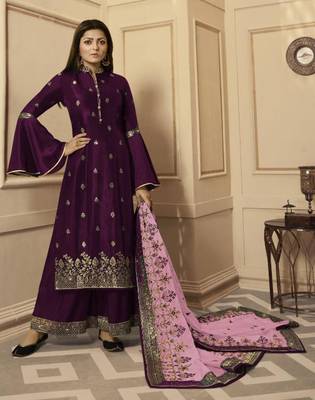 Purple embroidered silk salwar 1