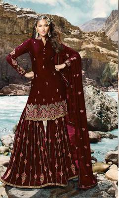Red embroidered faux georgette salwar 1