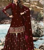 Red embroidered faux georgette salwar