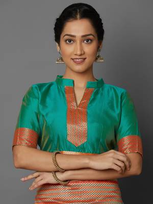 Orange woven cotton silk saree with blouse 5