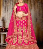 Pink Embroidered Satin Semi Stitched Lehenga