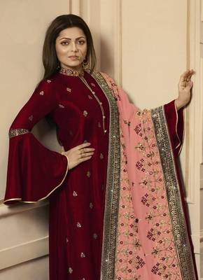 Red embroidered silk salwar 2