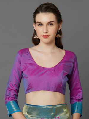 Turquoise woven cotton silk saree with blouse 5