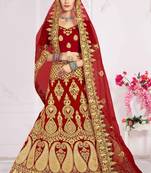 Red Embroidered Velvet Semi Stitched Lehenga