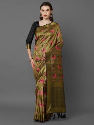 Black woven cotton silk saree with blouse 2