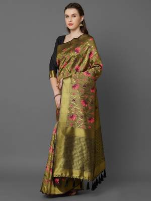Black woven cotton silk saree with blouse 3
